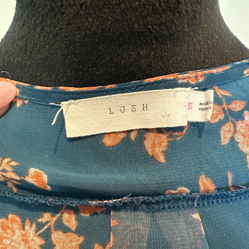 Lush Floral Wrap Blouse - Navy and Coral - Picture 3 of 3